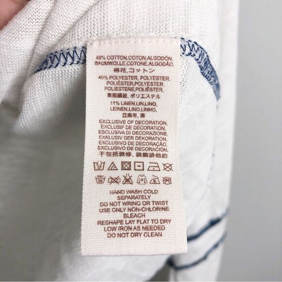 FREE PEOPLE | Sundance Kid White Blue Embroidered Henley Top Women’s Size Small - Picture 8 of 13